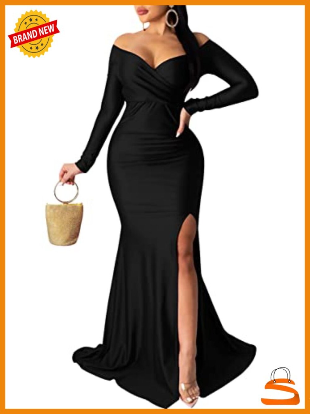 Off Shoulder Ruched High Slit Bodycon Mermaid Maxi Formal Dress